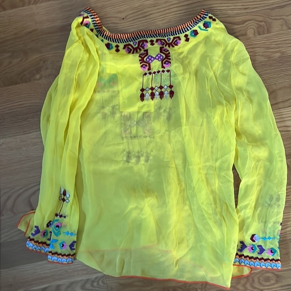 Emanuel Ungaro vintage  yellow/embroidered tunic, Sz 8 - Picture 2 of 2